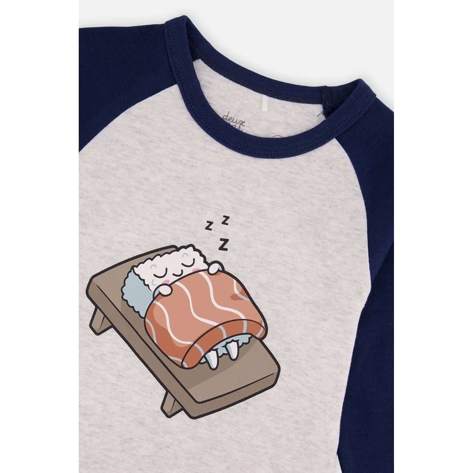Deux par Deux  DEUX PAR DEUX - Blue and grey organic cotton two-piece pajama set with sushi print