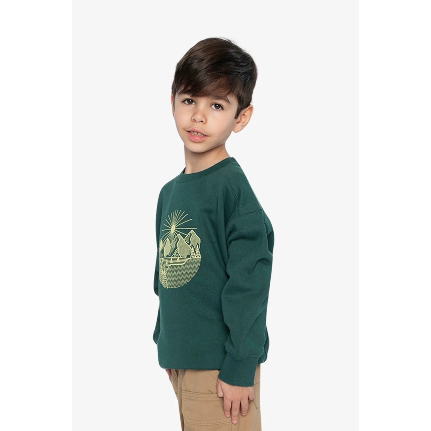 Deux par Deux  DEUX PAR DEUX - Dark green fleece sweatshirt with a nature-inspired graphic print