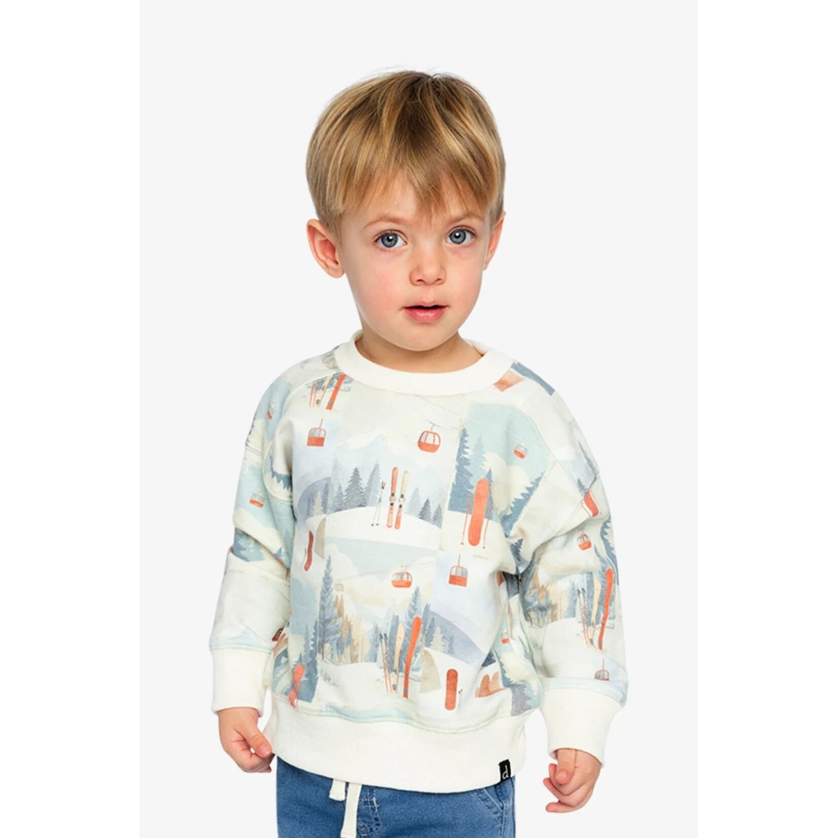 Deux par Deux DEUX PAR DEUX - Beige fleece sweatshirt with ski graphic print 'Copains nordiques'