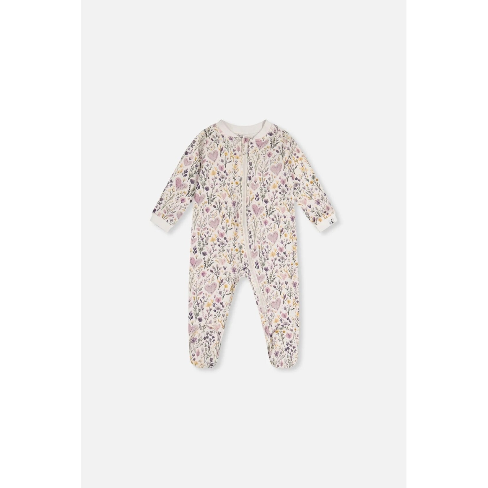 Deux par Deux  DEUX PAR DEUX - Beige organic cotton one-piece pajamas with floral print