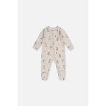 Deux par Deux DEUX PAR DEUX - Grey organic cotton one-piece pajamas with an autumn animal print