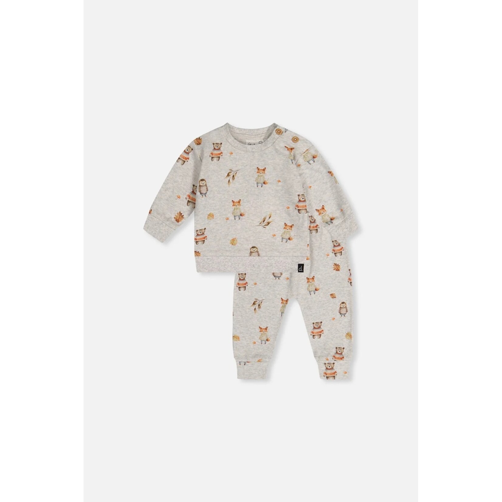 Deux par Deux DEUX PAR DEUX -  Ensemble deux-pièces pantalon et chandail gris imprimé animaux d'automne