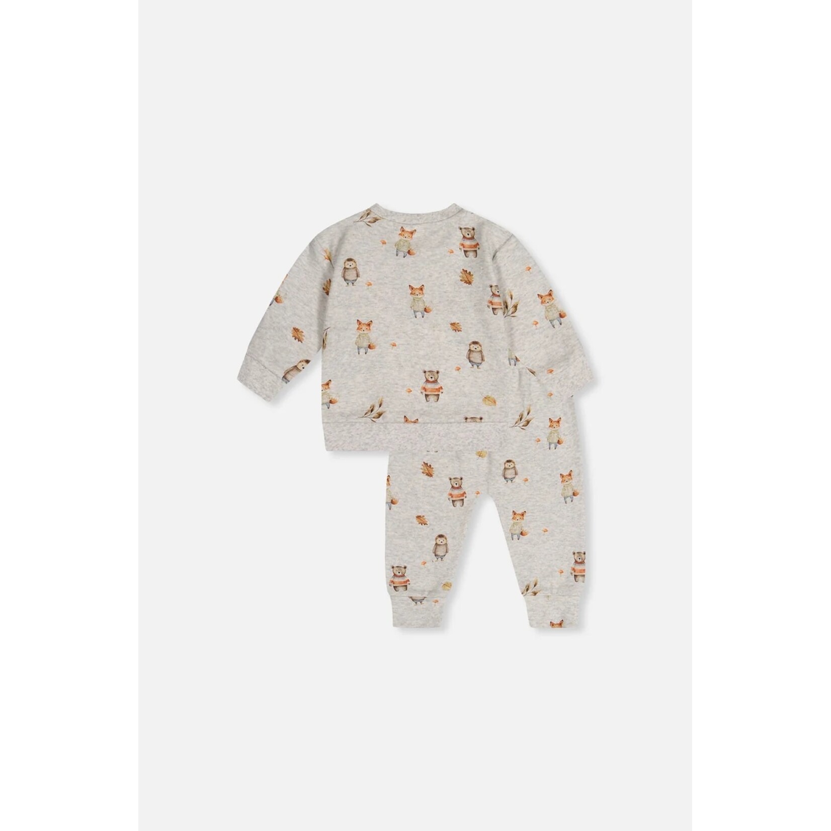 Deux par Deux DEUX PAR DEUX -  Ensemble deux-pièces pantalon et chandail gris imprimé animaux d'automne
