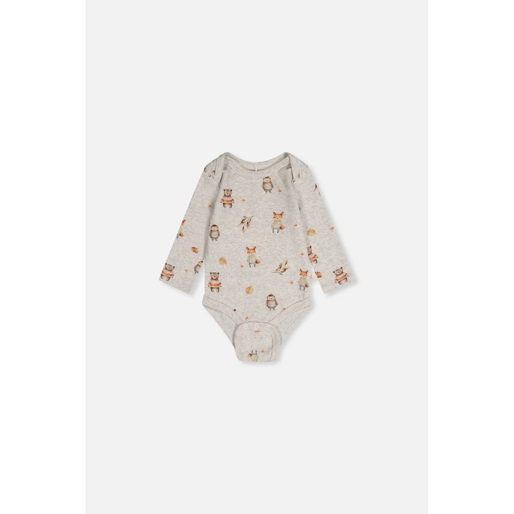Deux par Deux DEUX PAR DEUX - Grow-with-me organic cotton bodysuit in grey with an autumn animal print