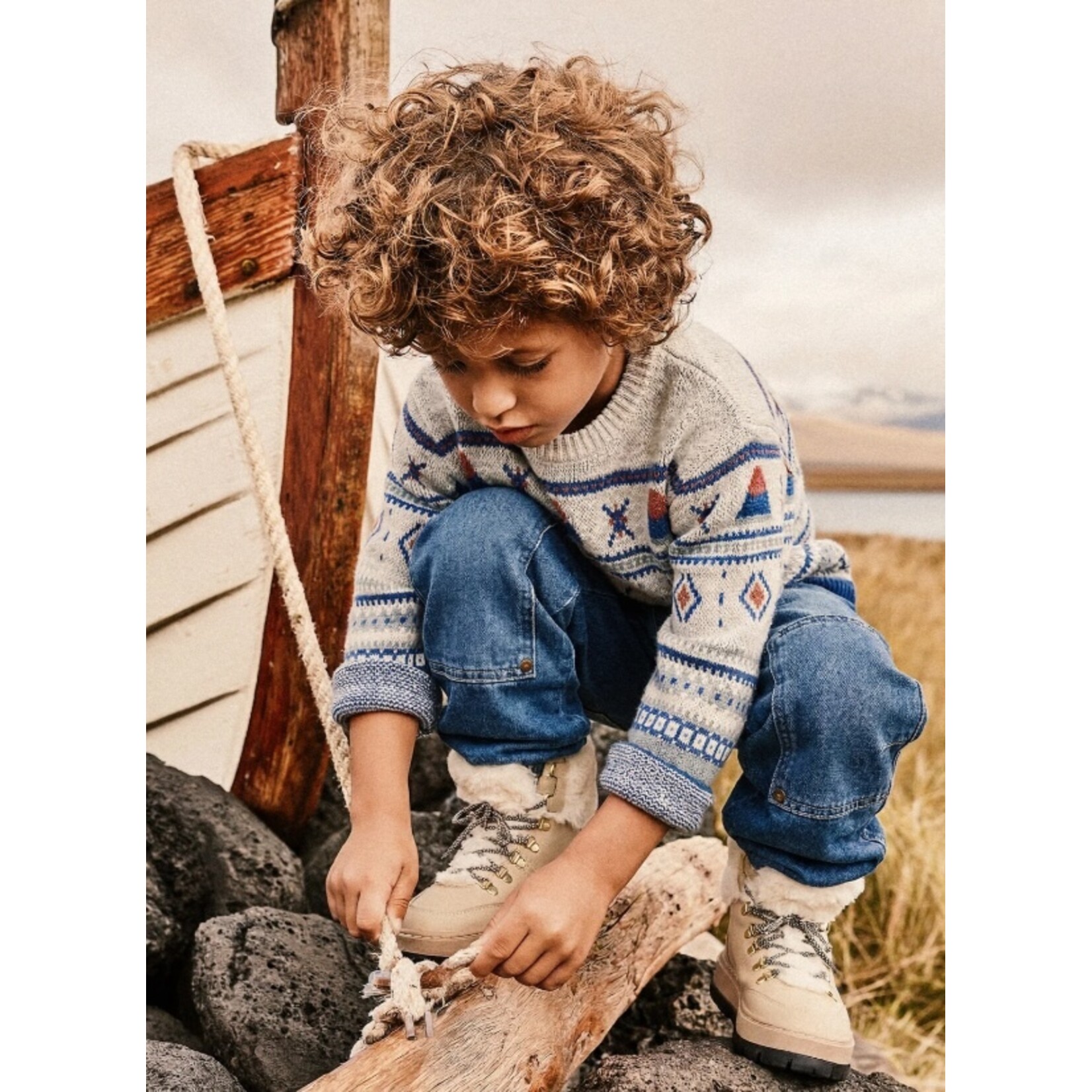 Deux par Deux DEUX PAR DEUX - Jacquard Knit Sweater Blue And Beige