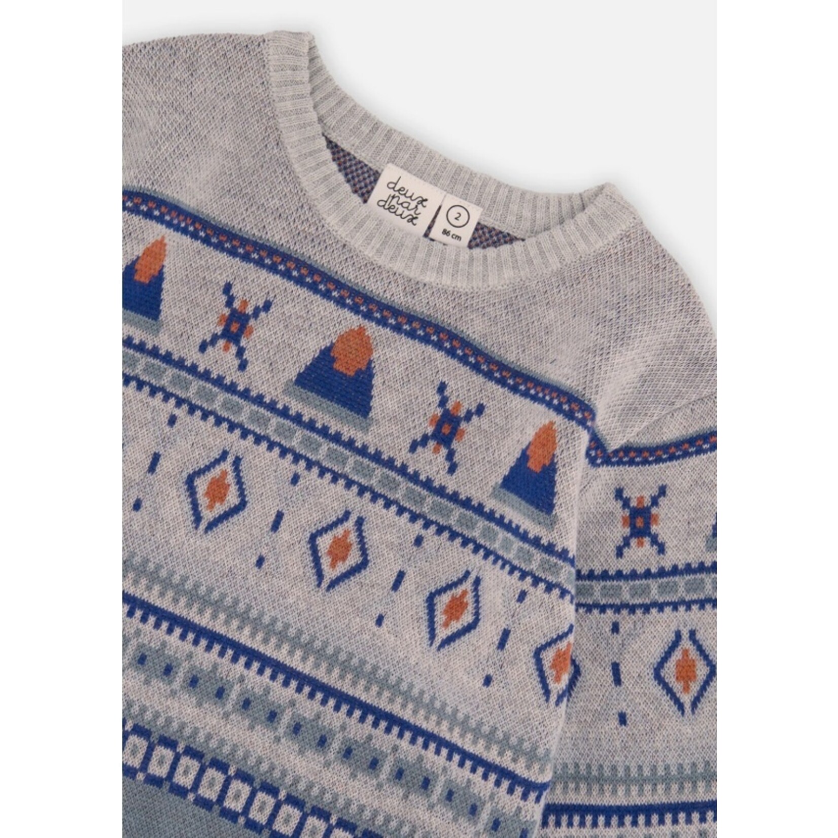 Deux par Deux DEUX PAR DEUX - Jacquard Knit Sweater Blue And Beige