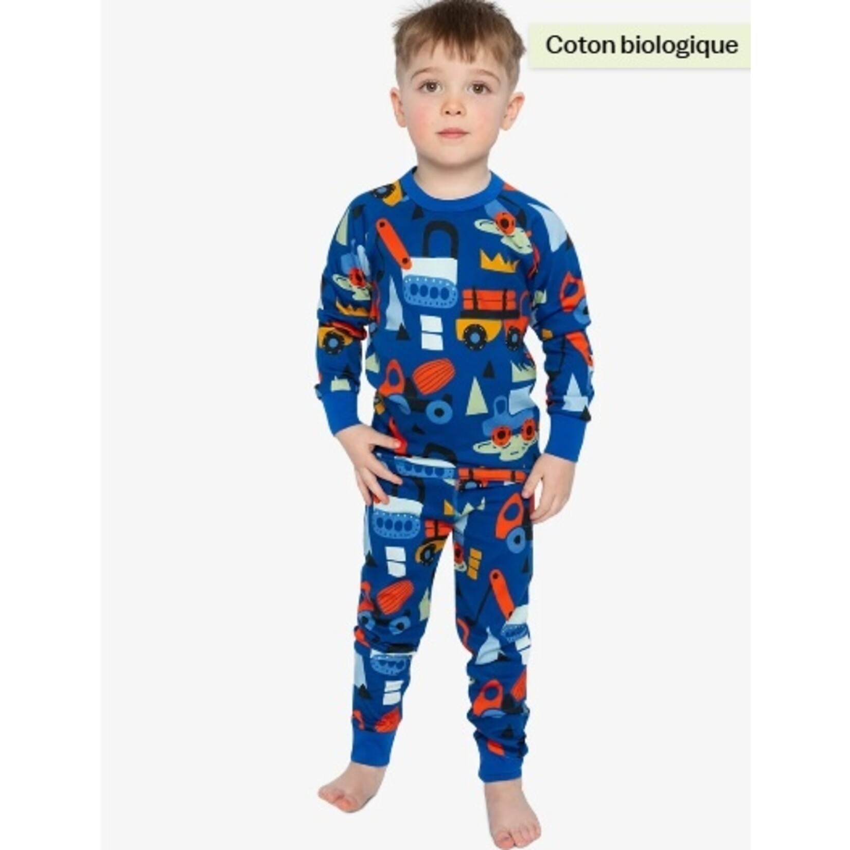 Deux par Deux DEUX PAR DEUX - Organic Cotton Two Piece Pajama Set Blue Truck Print