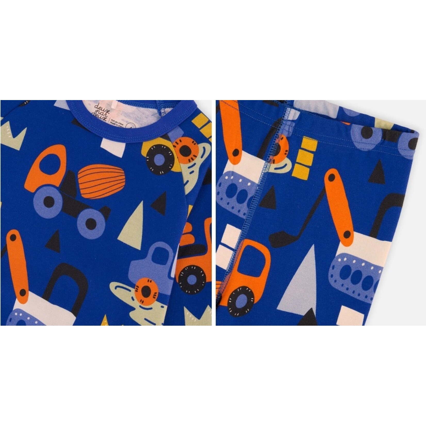 Deux par Deux DEUX PAR DEUX - Pyjama deux pièces en coton biologique bleu imprimé camions