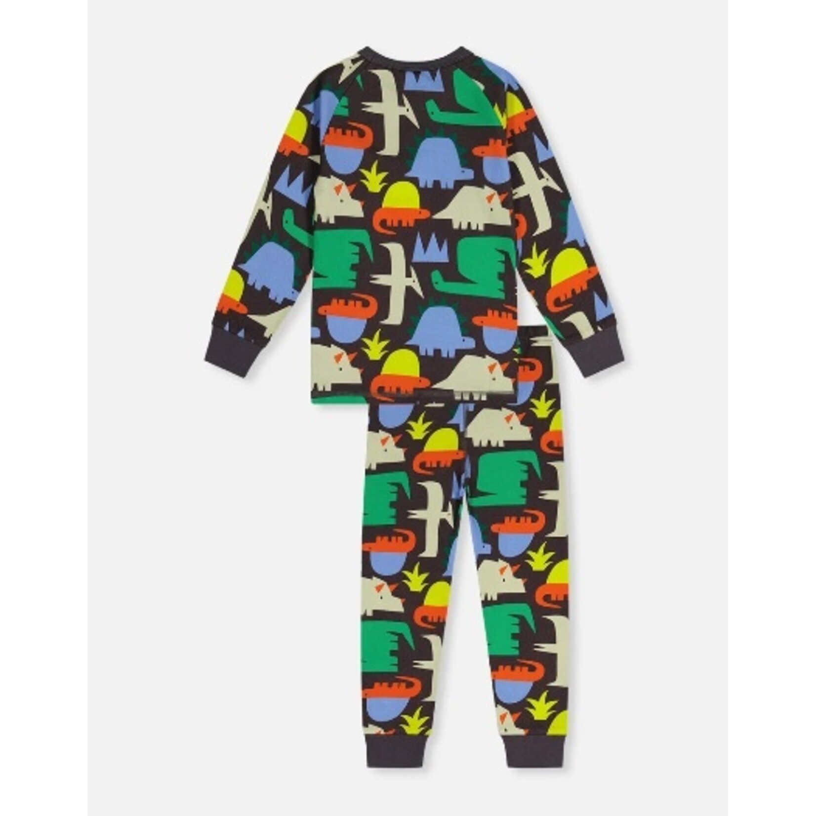 Deux par Deux DEUX PAR DEUX - Organic Cotton Two Piece Pajama Set Black Dinosaur Print