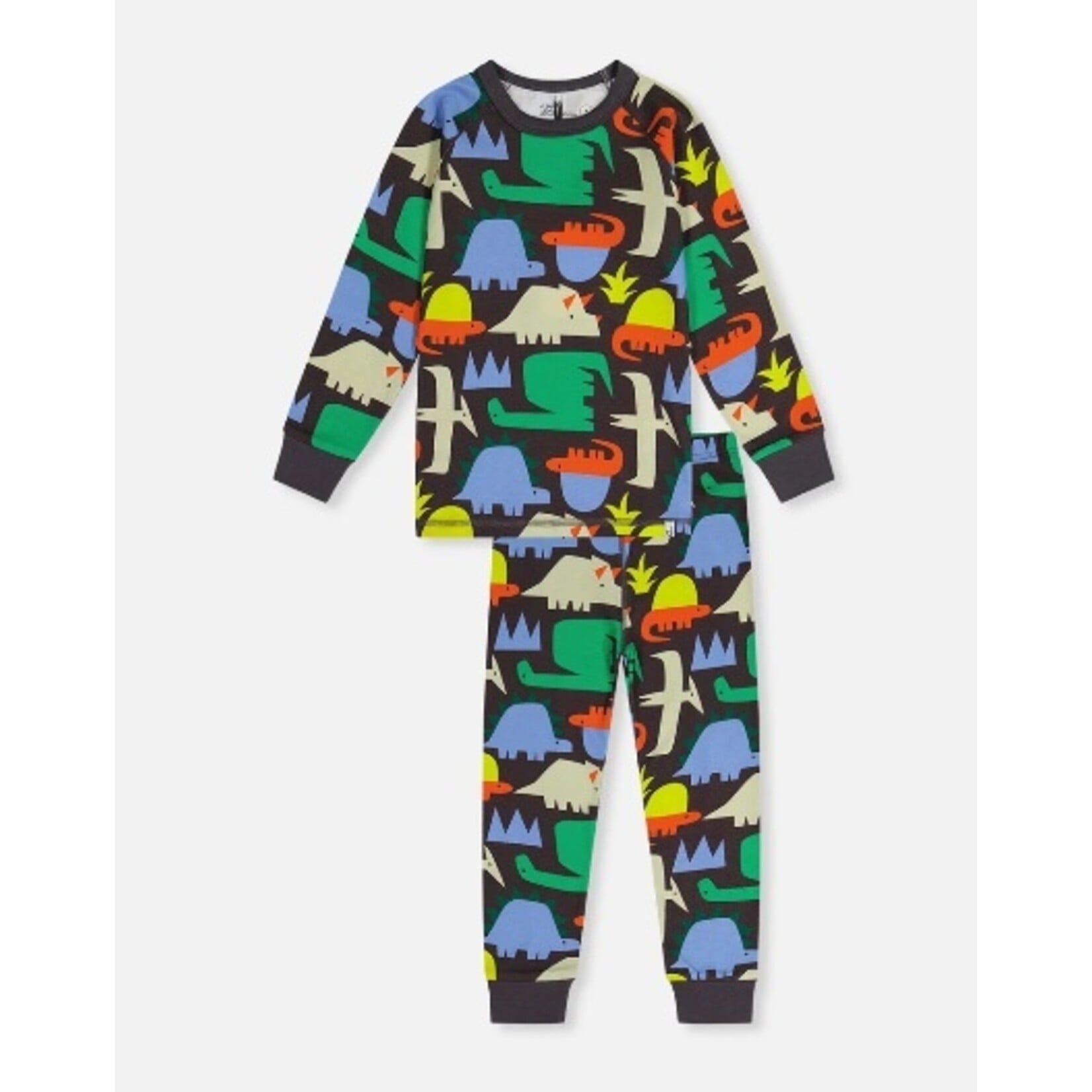 Deux par Deux DEUX PAR DEUX - Pyjama deux pièces en coton biologique noir imprimé dinosaures