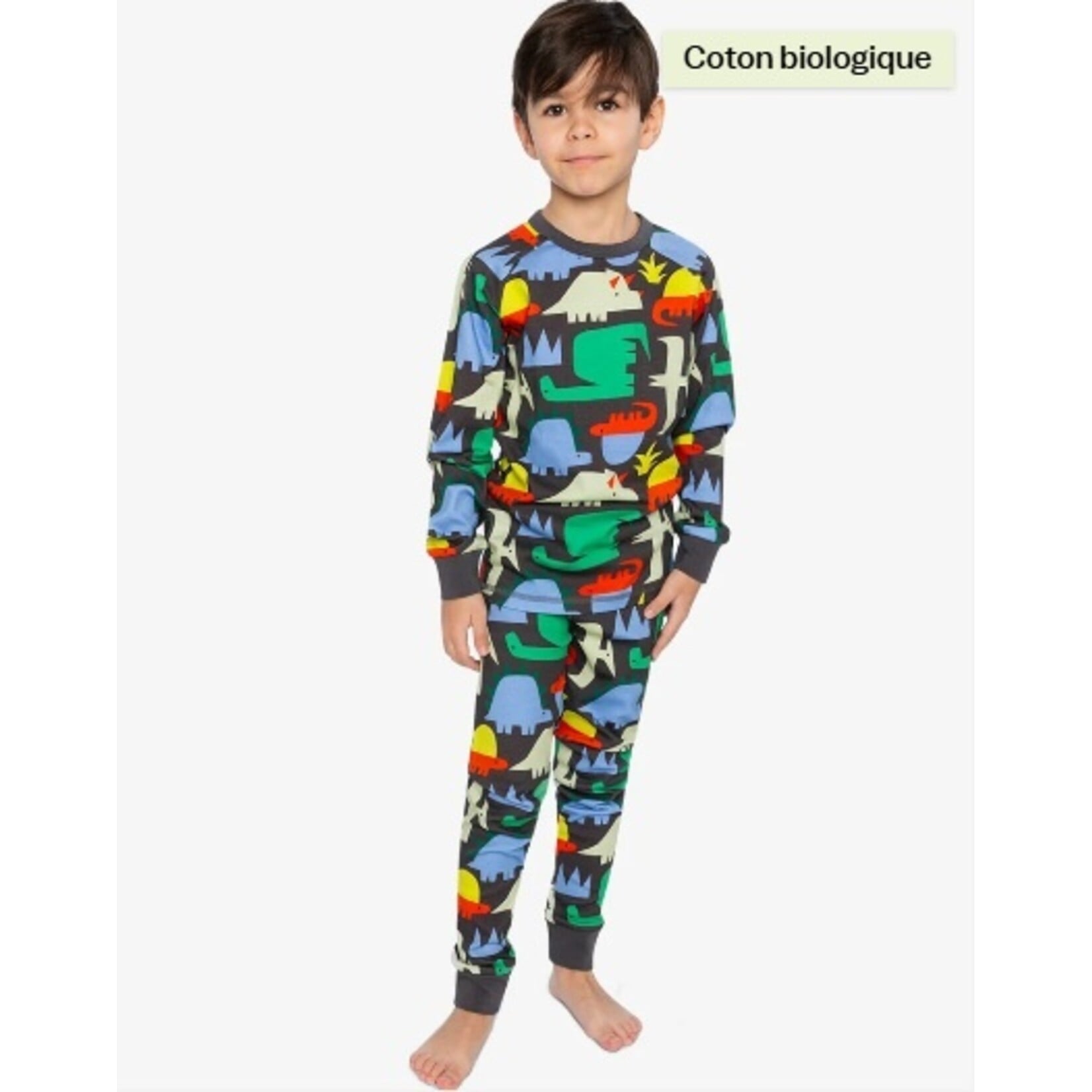 Deux par Deux DEUX PAR DEUX - Pyjama deux pièces en coton biologique noir imprimé dinosaures