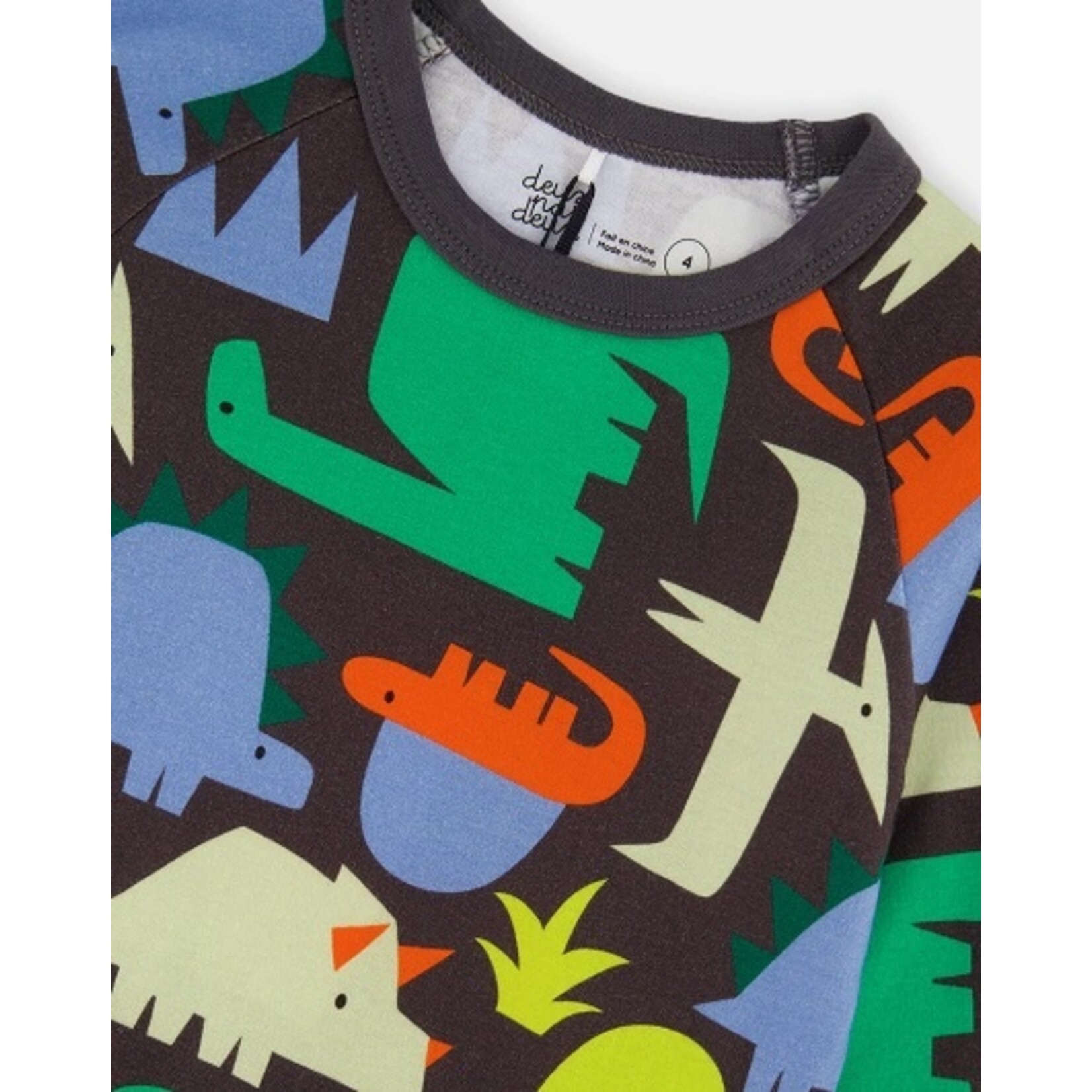 Deux par Deux DEUX PAR DEUX - Organic Cotton Two Piece Pajama Set Black Dinosaur Print