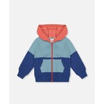 Deux par Deux DEUX PAR DEUX - Full Zip Hooded Fleece Jacket Blue, Turquoise And Orange 'Copains nordiques'