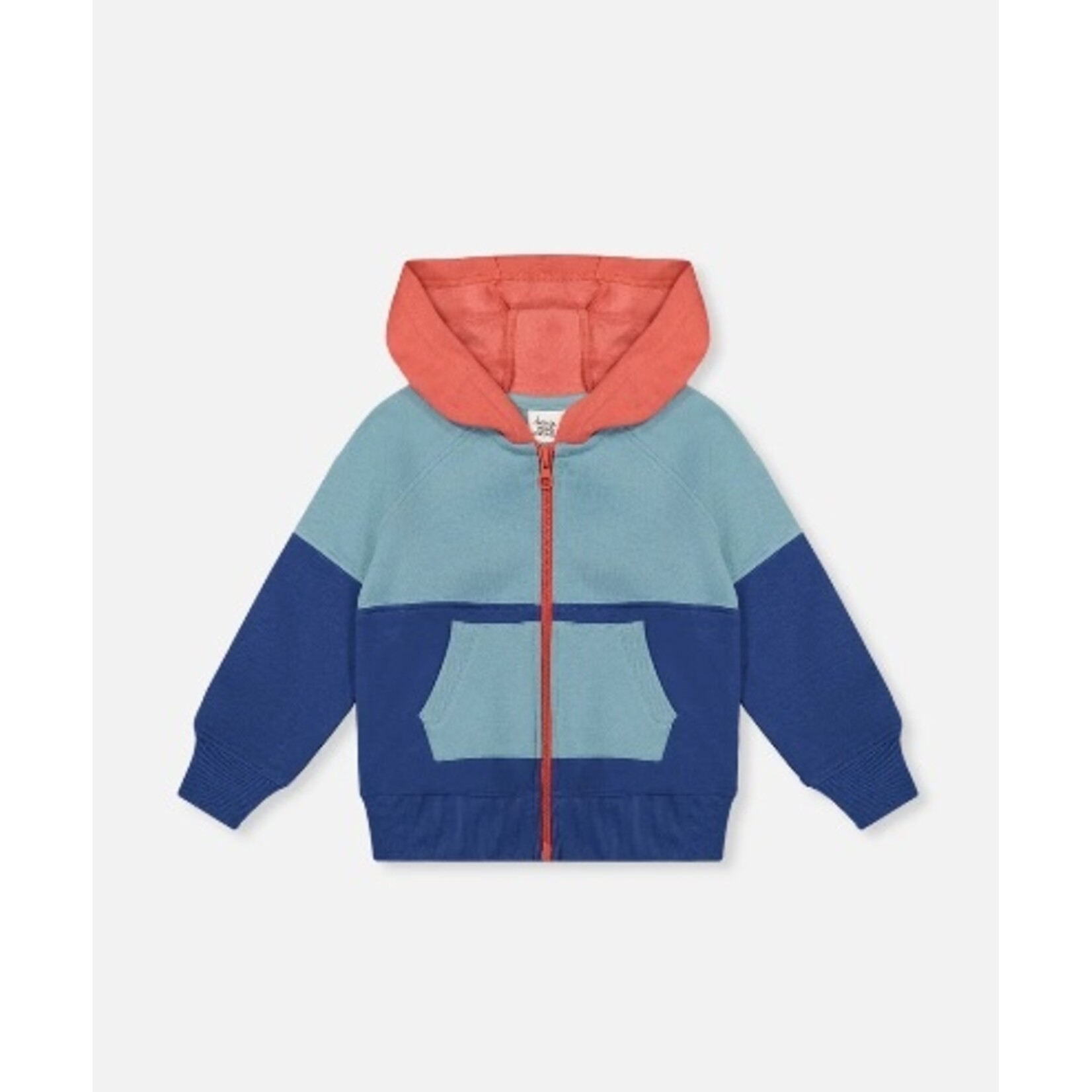 Deux par Deux DEUX PAR DEUX - Full Zip Hooded Fleece Jacket Blue, Turquoise And Orange