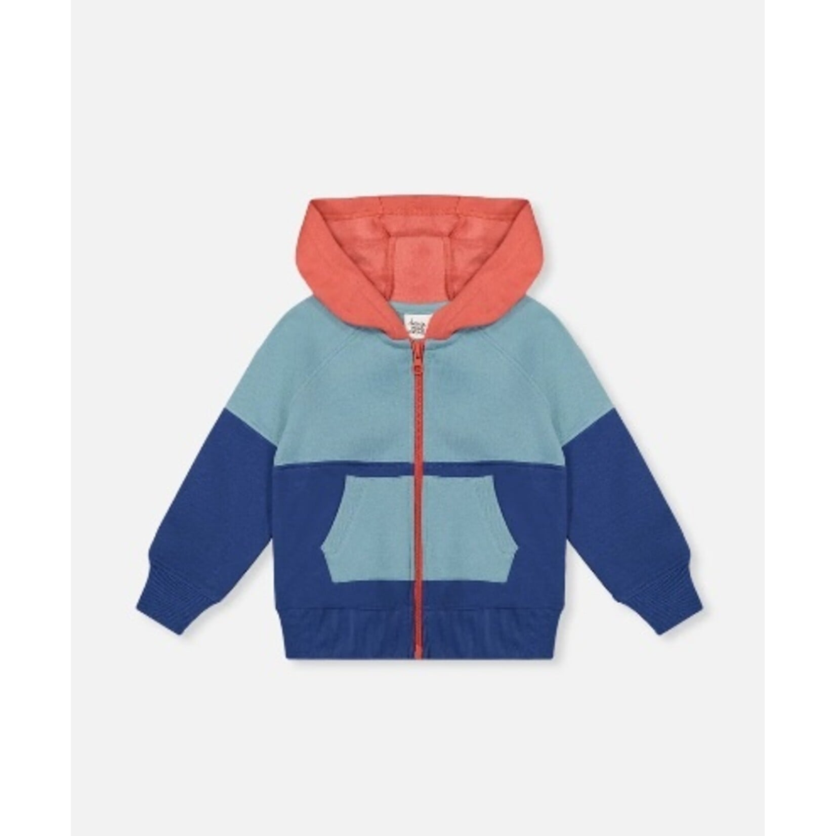 Deux par Deux DEUX PAR DEUX - Veste zippée en molleton avec capuchon bleu, turquoise et orange