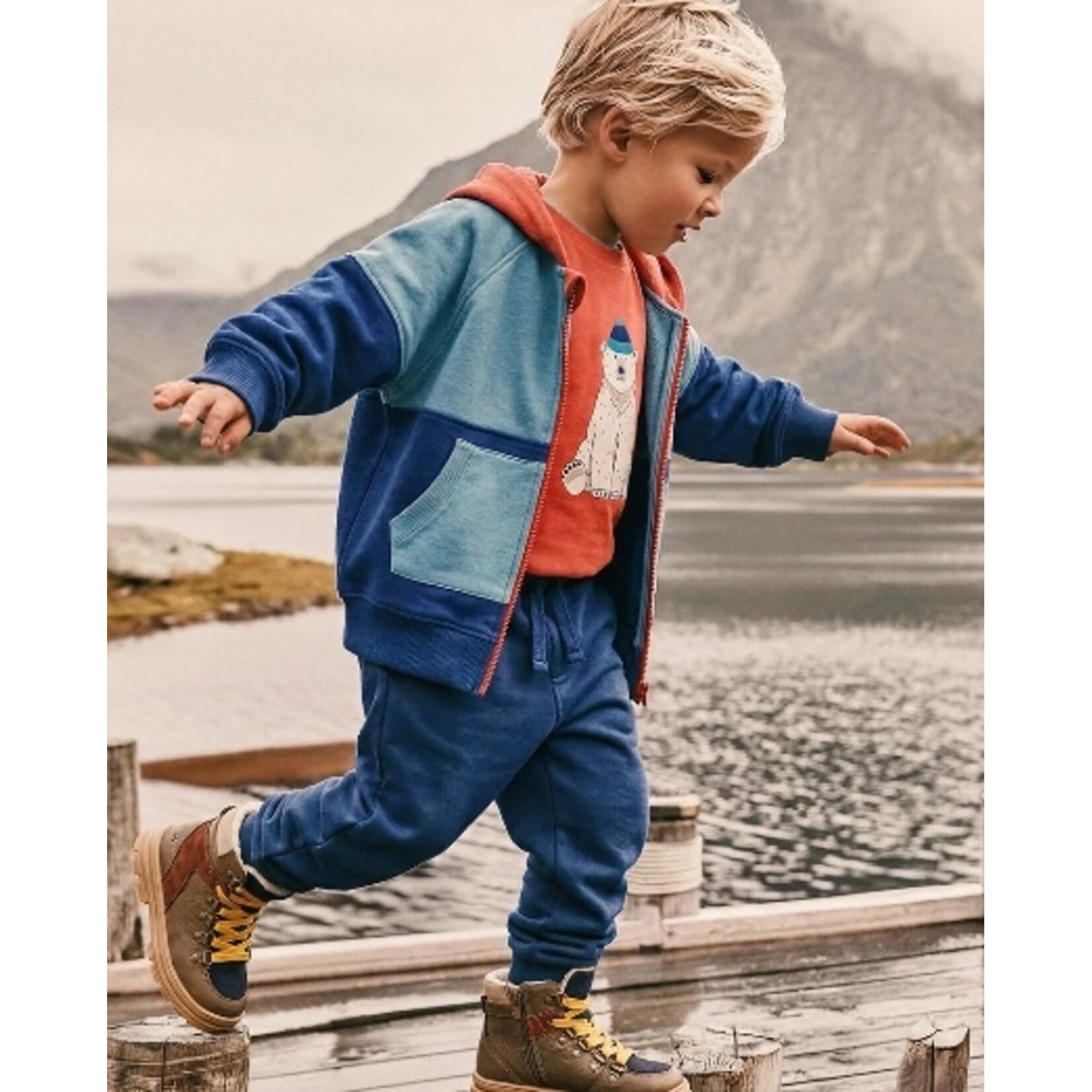 Deux par Deux DEUX PAR DEUX - Veste zippée en molleton avec capuchon bleu, turquoise et orange