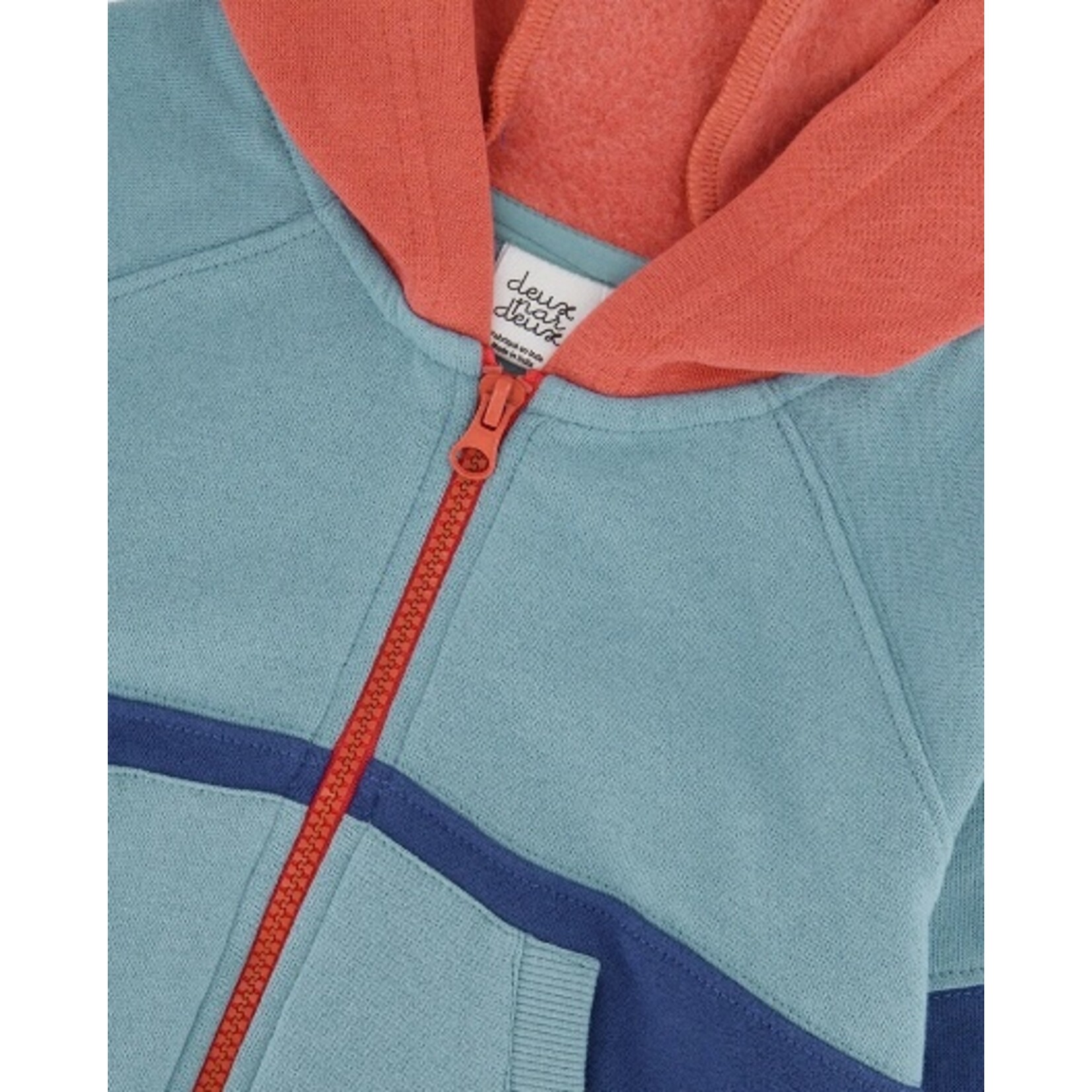 Deux par Deux DEUX PAR DEUX - Full Zip Hooded Fleece Jacket Blue, Turquoise And Orange