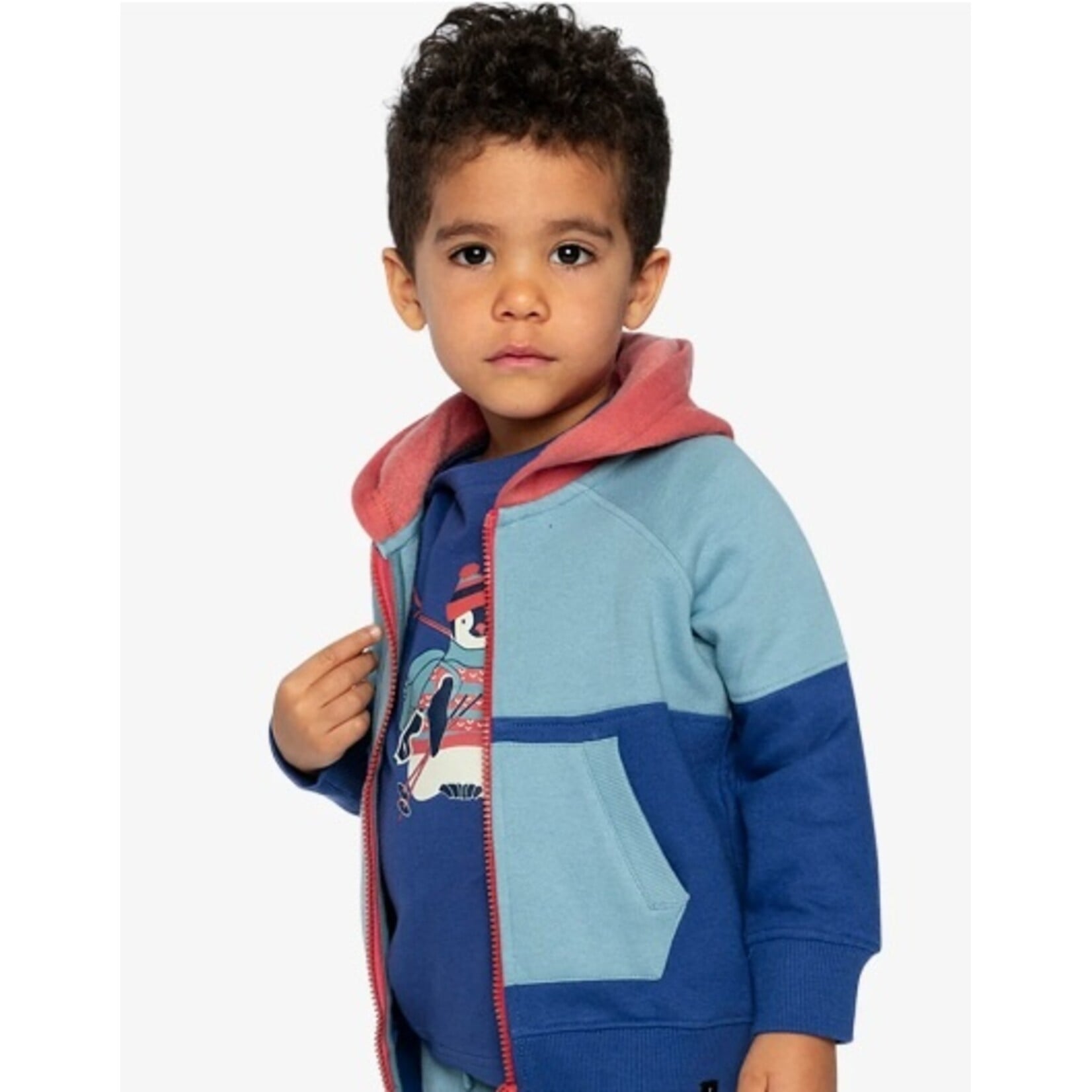 Deux par Deux DEUX PAR DEUX - Veste zippée en molleton avec capuchon bleu, turquoise et orange