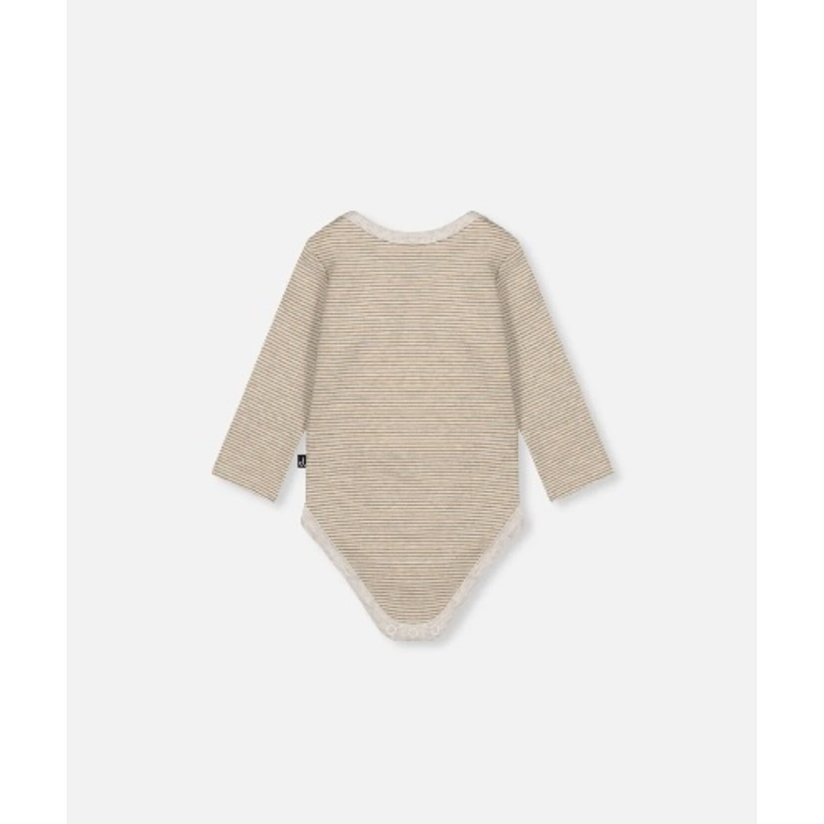 Deux par Deux DEUX PAR DEUX - Grow-with-me organic cotton bodysuit in grey with stripes and 'Mon petit hérisson' print