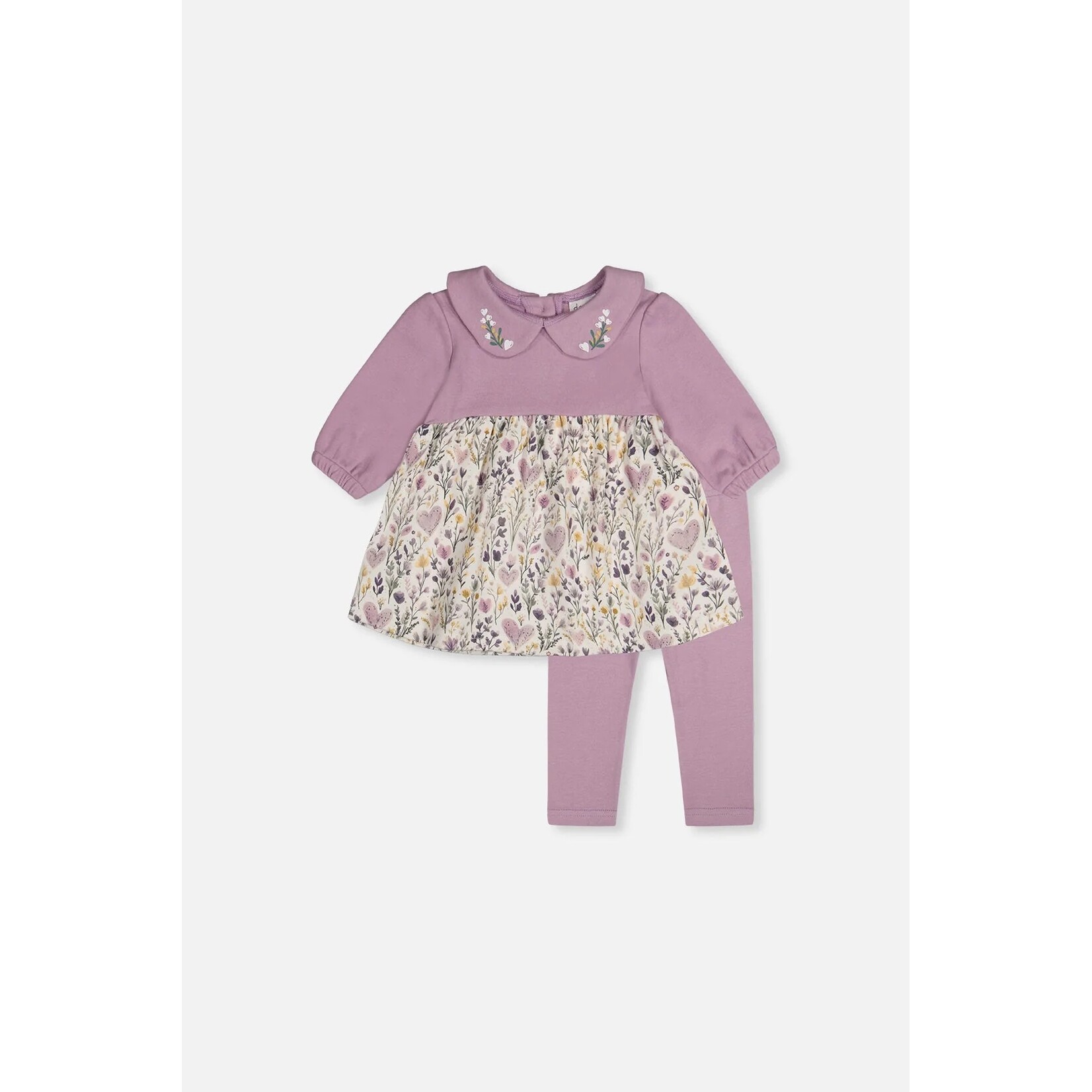 Deux par Deux DEUX PAR DEUX - Organic Cotton Dress And Legging Set Beige With Heart Print