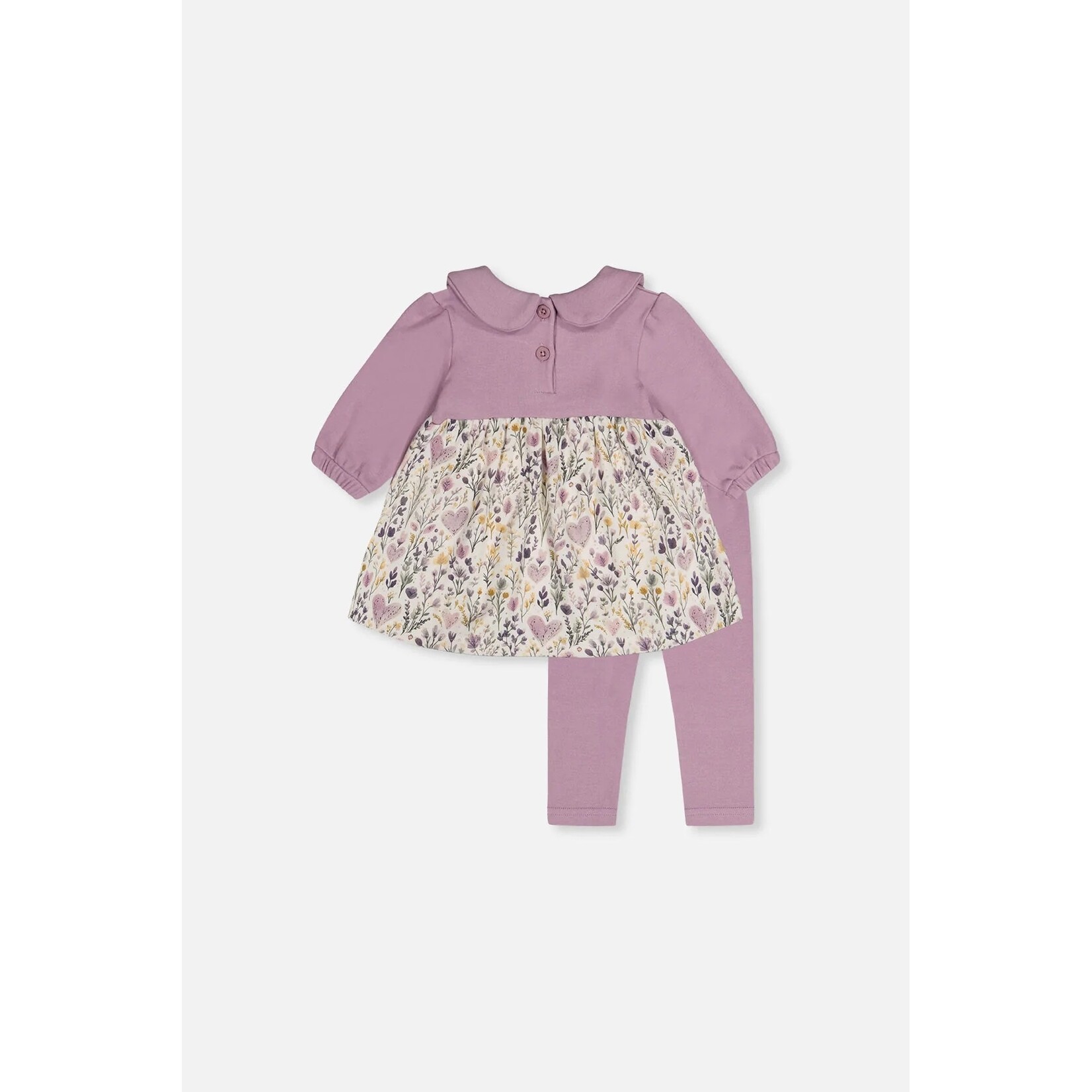 Deux par Deux DEUX PAR DEUX - Organic Cotton Dress And Legging Set Beige With Heart Print