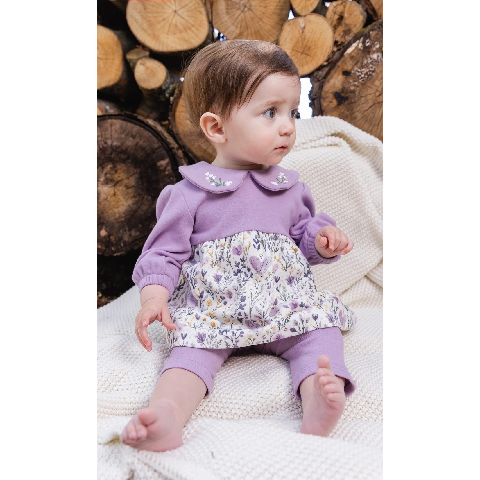 Deux par Deux DEUX PAR DEUX - Ensemble robe et legging beige imprimé cœurs en coton biologique