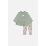 Deux par Deux DEUX PAR DEUX - Ensemble tunique peplum et legging vert et beige imprimé cœurs en coton biologique