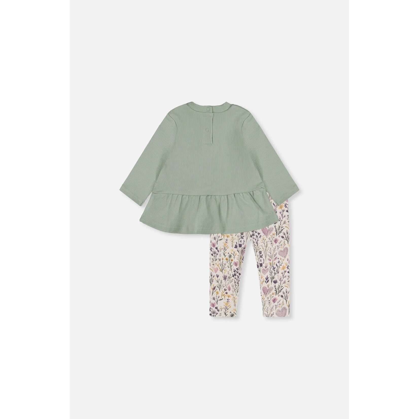 Deux par Deux DEUX PAR DEUX - Organic Cotton Peplum Tunic And Legging Set Green And Beige Heart Print