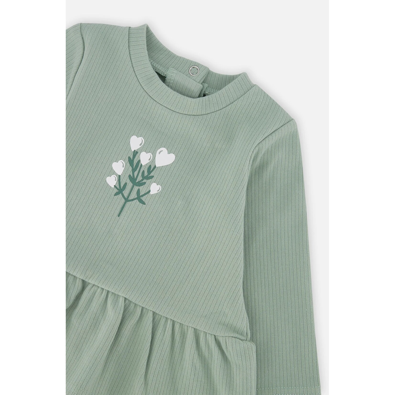 Deux par Deux DEUX PAR DEUX - Ensemble tunique peplum et legging vert et beige imprimé cœurs en coton biologique