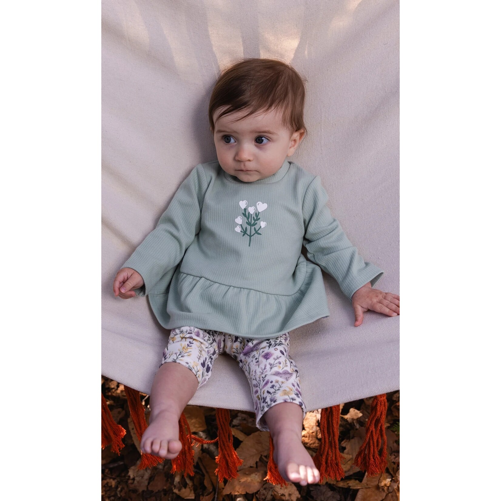 Deux par Deux DEUX PAR DEUX - Organic Cotton Peplum Tunic And Legging Set Green And Beige Heart Print