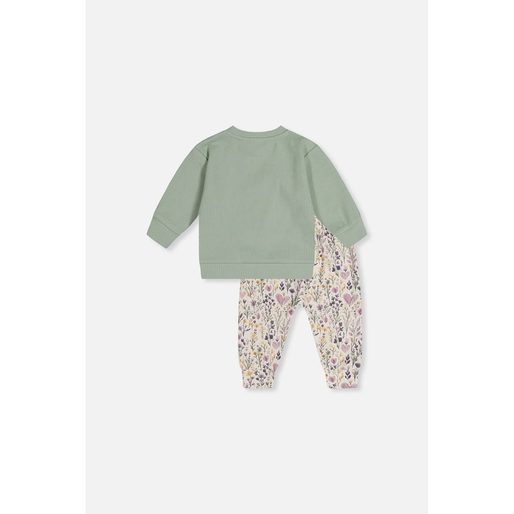 Deux par Deux DEUX PAR DEUX - Organic Cotton Pants And Top Set Green And Beige Heart Print