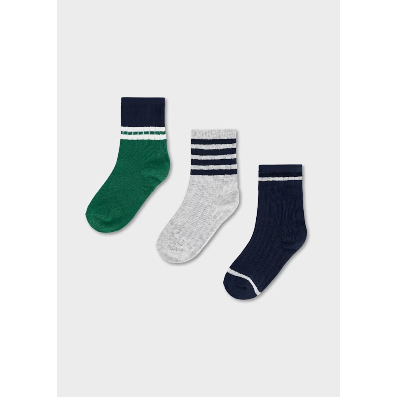 Mayoral MAYORAL - Pack of 3 pairs of socks 'Navy blue, green, and heather grey – striped'