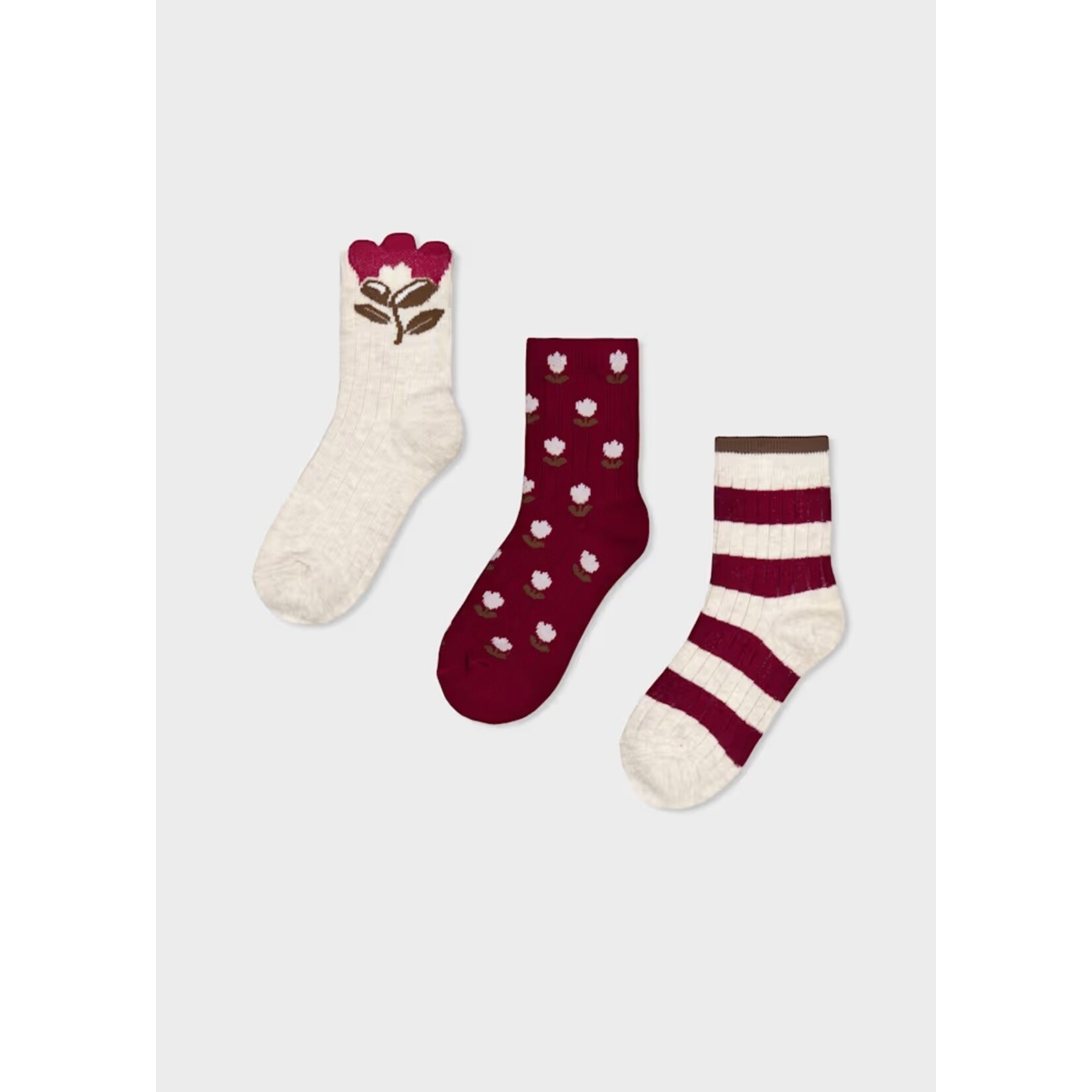 Mayoral MAYORAL - Lot de 3 paires de chaussettes 'Rouge, beige chiné et brune - fleurs'