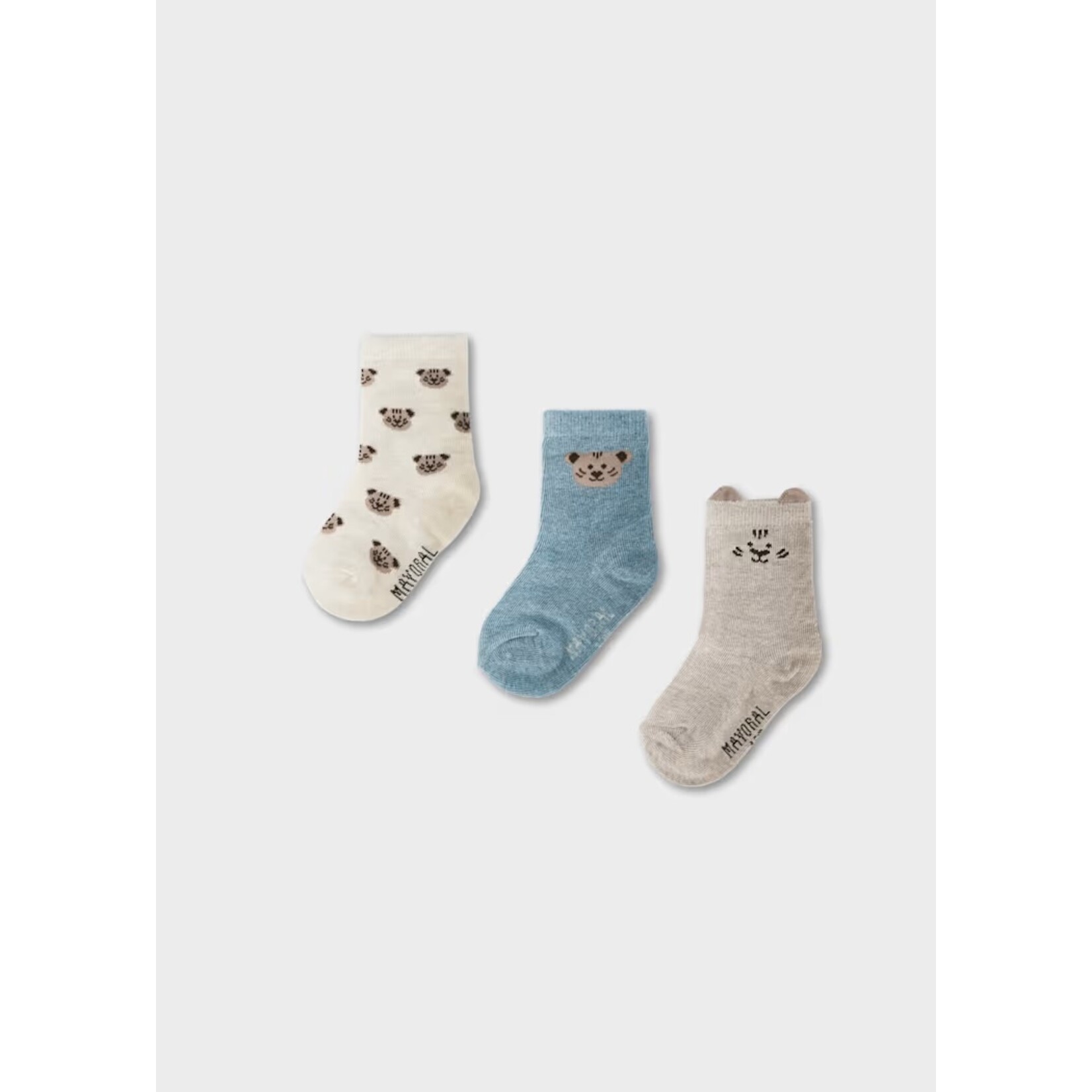 Mayoral MAYORAL - Set of 3 pairs of baby/child feline-themed socks 'light beige/powder blue/dark beige'