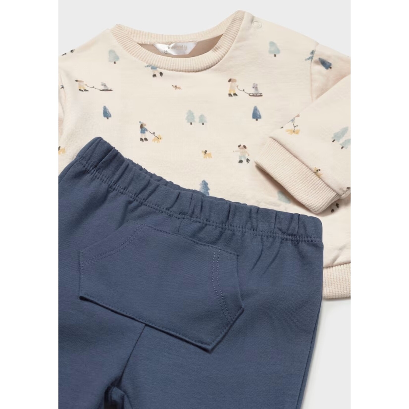 Mayoral MAYORAL - Ensemble 2 pièces: Pull beige avec imprimé de patineurs et pantalon bleu