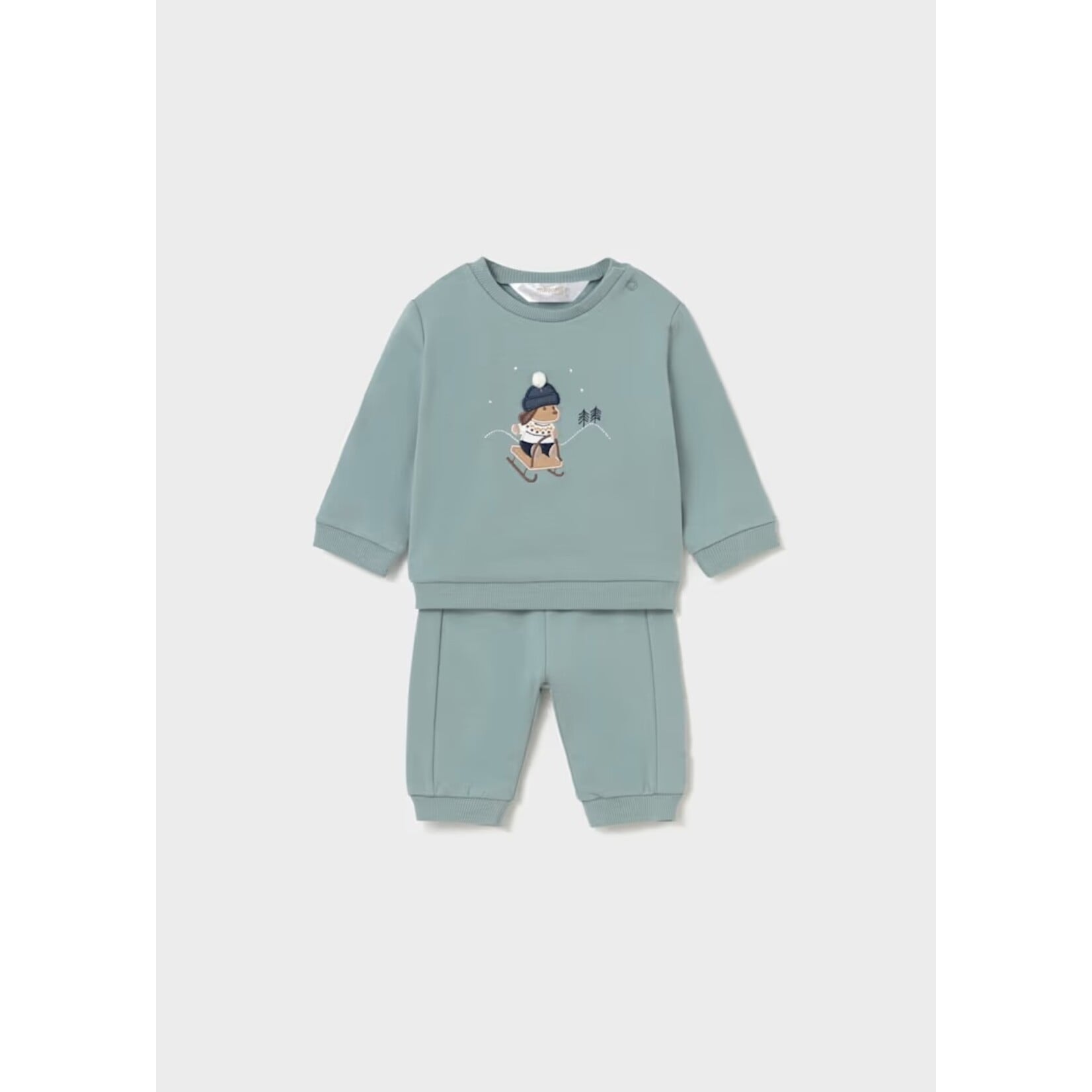 Mayoral MAYORAL - 2-piece set: Sweater with embroidery of a dog on a sled and turquoise trousers
