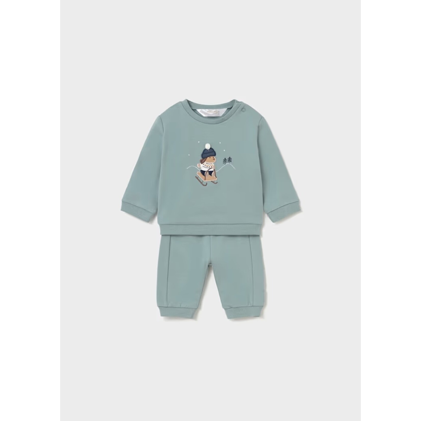Mayoral MAYORAL - Ensemble 2 pièces: Pull avec broderie d'un chien sur une luge et pantalon turquoise