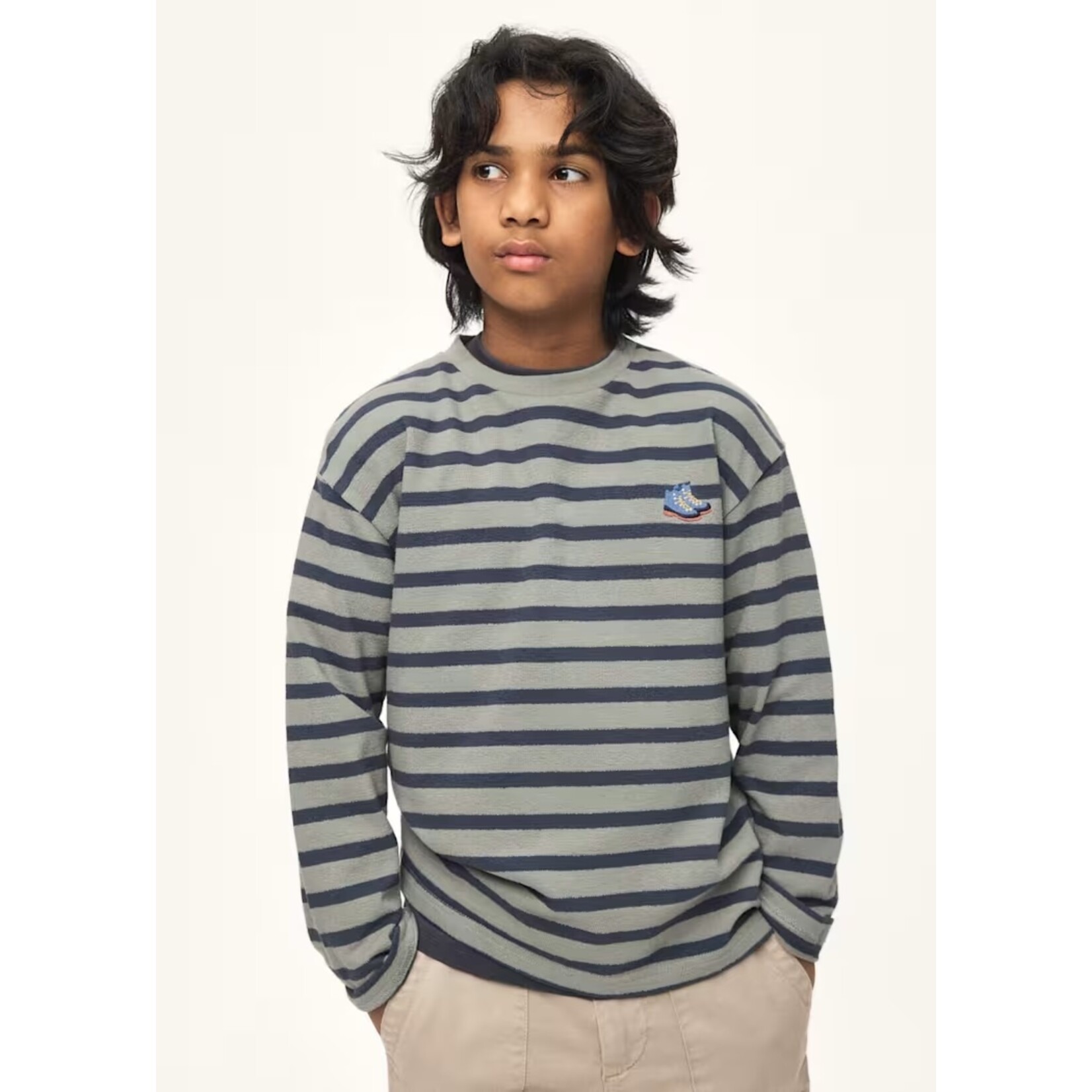Mayoral MAYORAL - Green and blue striped long-sleeved sweater with 'Boston Kids' bootie embroidery