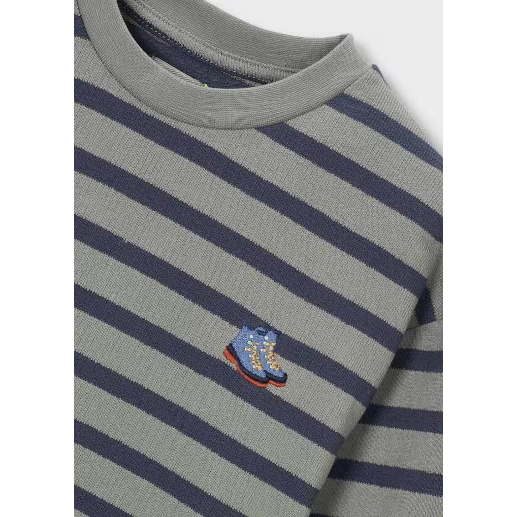 Mayoral MAYORAL - Chandail à manches longues rayé vert et bleu avec broderie de bottines 'Boston Kids'