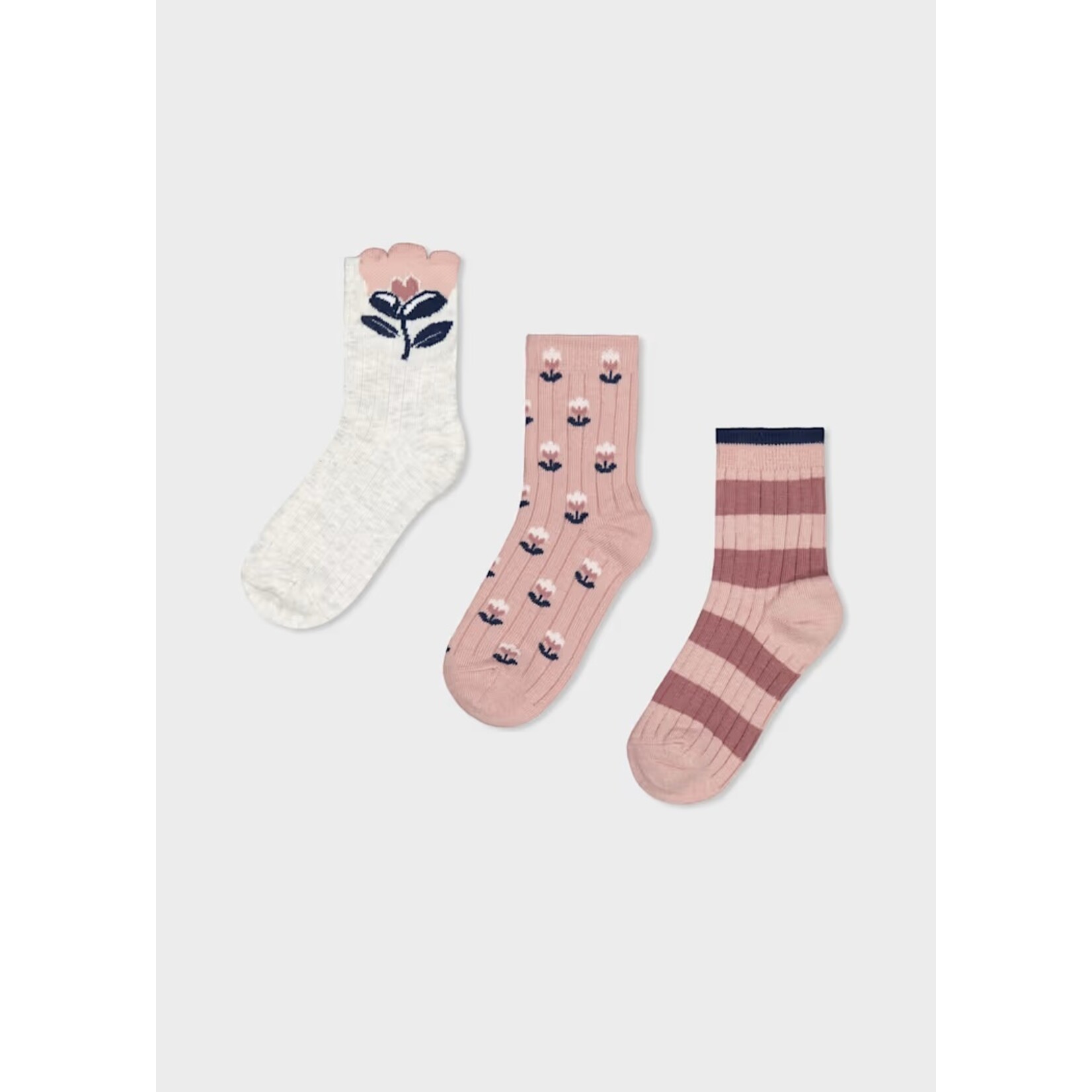 Mayoral MAYORAL - Pack of 3 pairs of socks 'Heathered grey, pink, and navy blue – flowers'