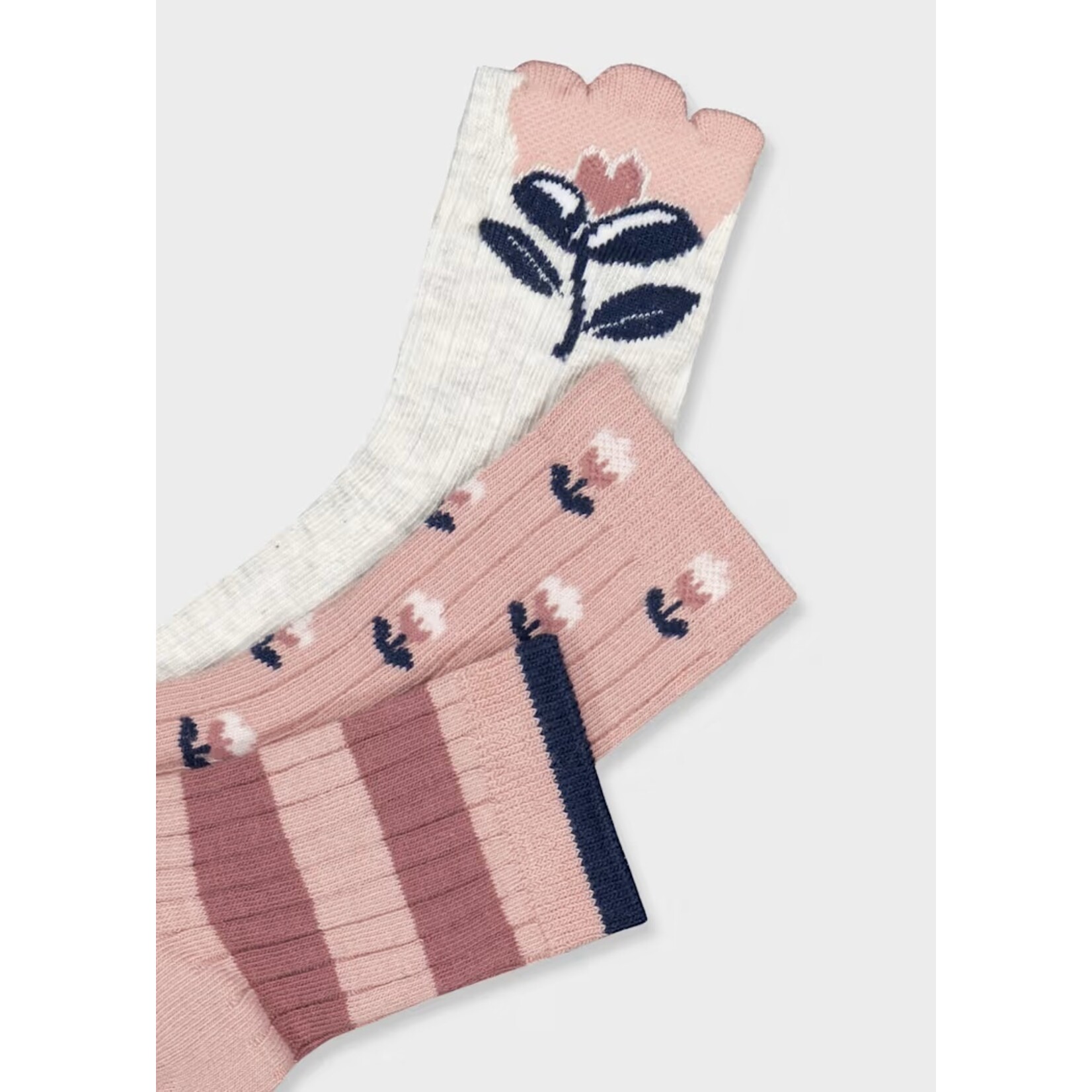 Mayoral MAYORAL - Pack of 3 pairs of socks 'Heathered grey, pink, and navy blue – flowers'