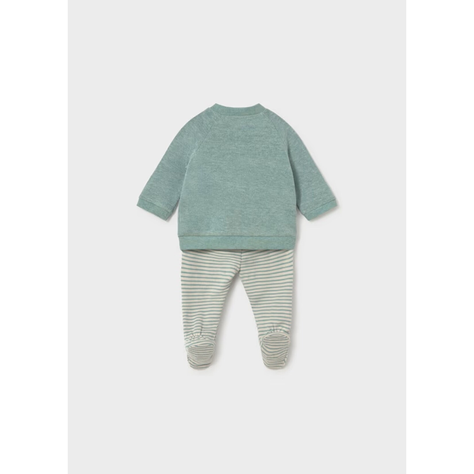 Mayoral MAYORAL - 2-Piece Set – Verdigris long-sleeve top with a textured winter bear design and beige and verdigris striped long pants
