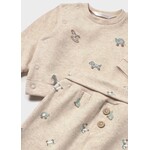 Mayoral MAYORAL - 2-Piece Set – Long-sleeved top and beige grow-with-me pants featuring prints and embroidery of pull-along toys