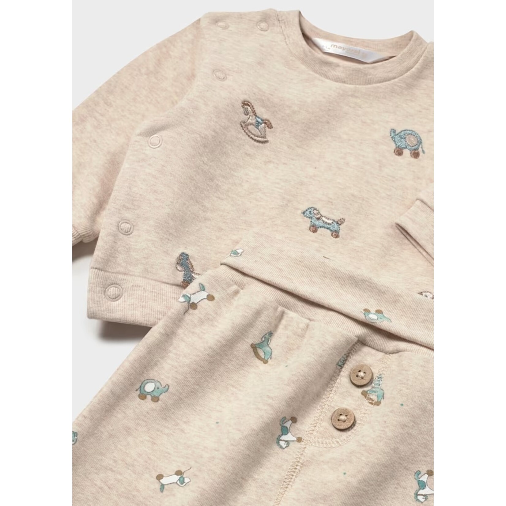 Mayoral MAYORAL - Ensemble 2 morceaux - Chandail à manches longues et pantalon évolutif beige avec imprimés et broderies de jouets à tirer
