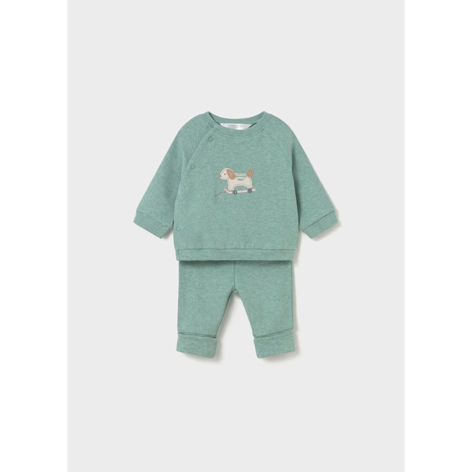 Mayoral MAYORAL - 2-Piece Set – Long-sleeved top and grow-with-me pants in verdigris with pull-toy embroidery