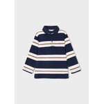 Mayoral MAYORAL - Navy blue, white, and brown striped long-sleeve polo shirt