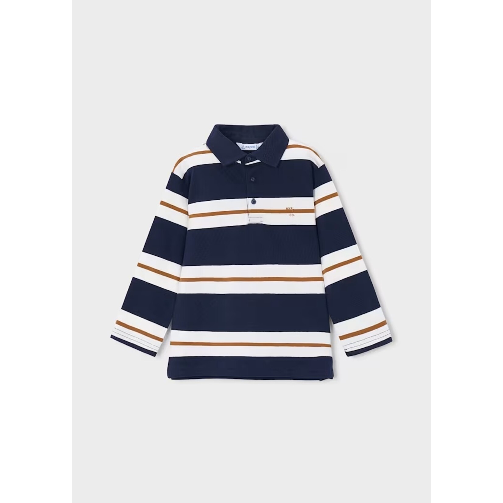 Mayoral MAYORAL - Chandail ligné bleu marine, blanc et brun avec manches longue et col polo