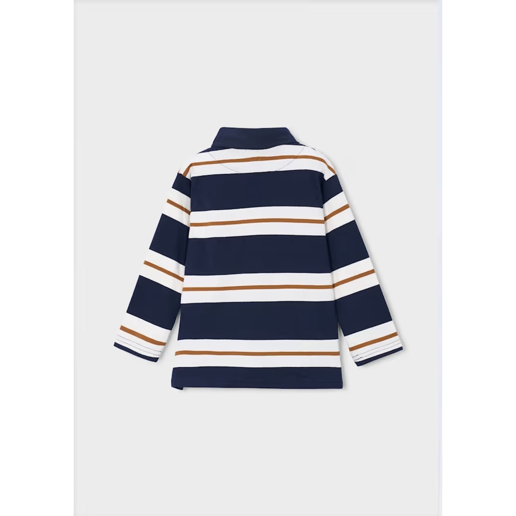 Mayoral MAYORAL - Chandail ligné bleu marine, blanc et brun avec manches longue et col polo