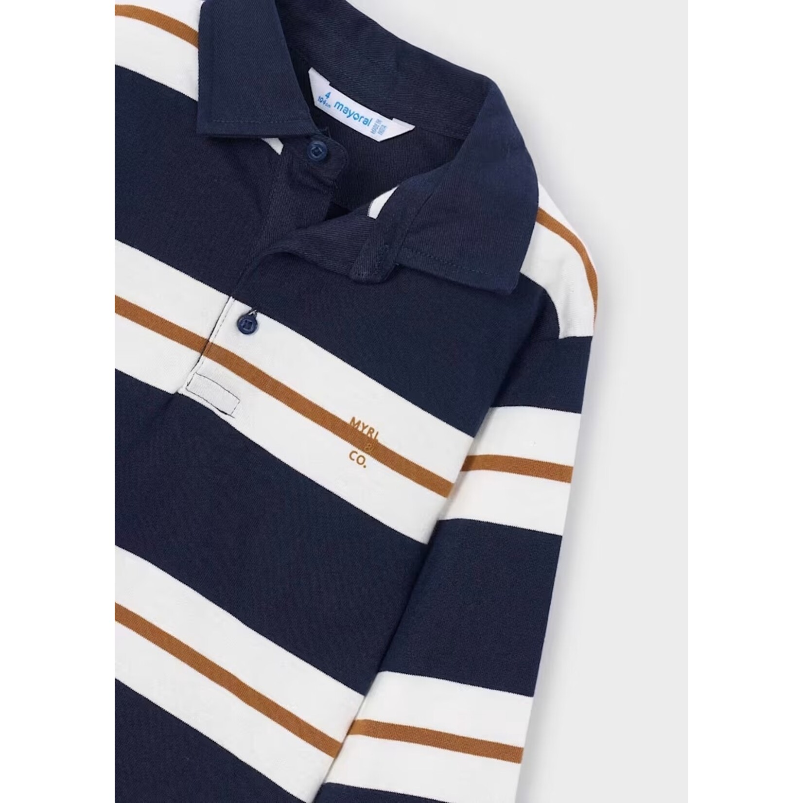 Mayoral MAYORAL - Chandail ligné bleu marine, blanc et brun avec manches longue et col polo