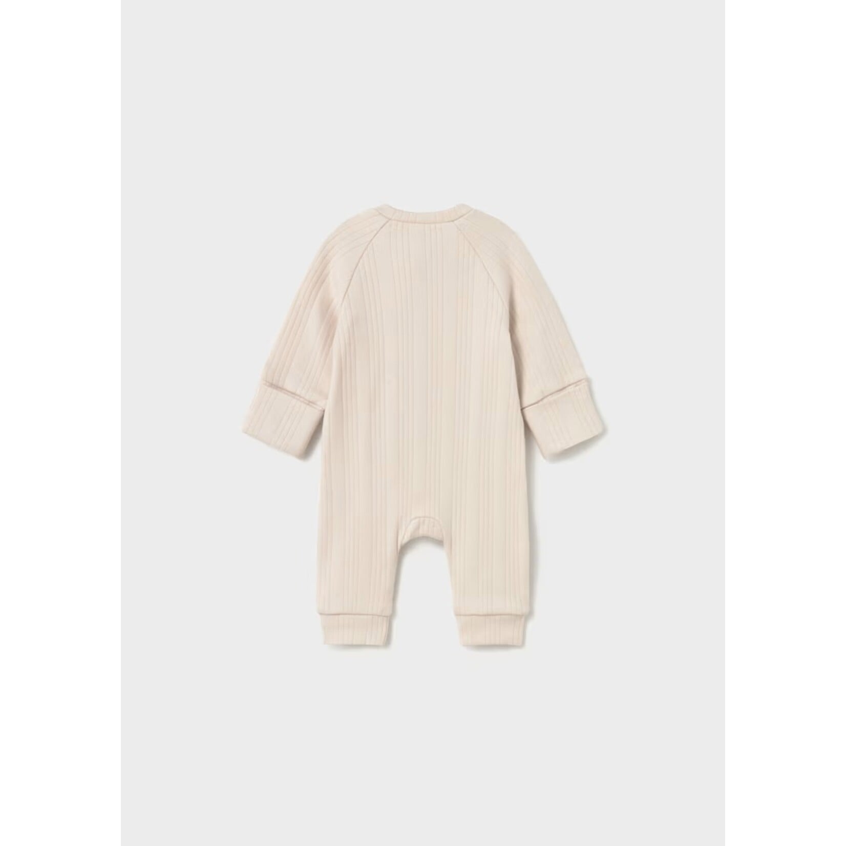 Mayoral MAYORAL - Beige ribbed long-sleeve romper with pocket and embroidery